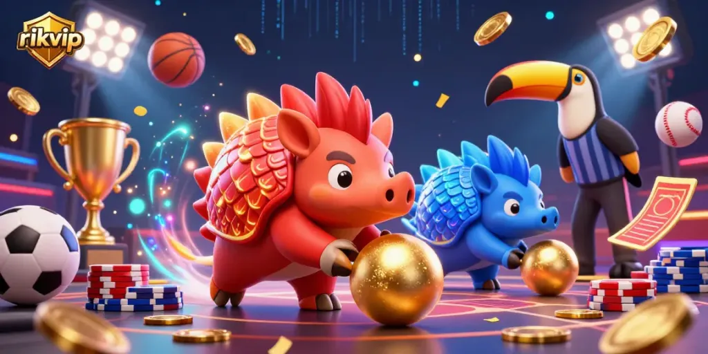 Experience high-stakes action with rikvip as rival pangolins compete among dazzling poker chips.