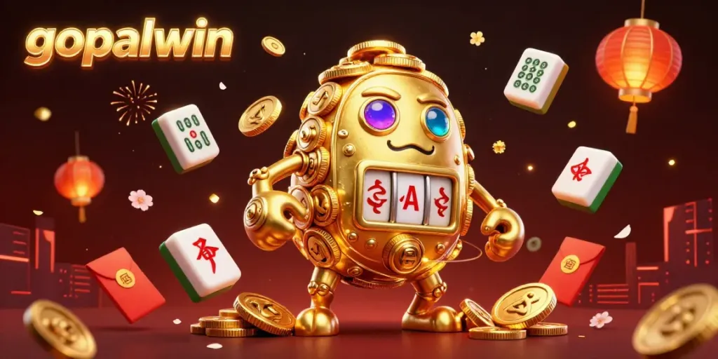 Spin and win with gopalwin's ancient golem and casino treasures in this vibrant 3D illustration.