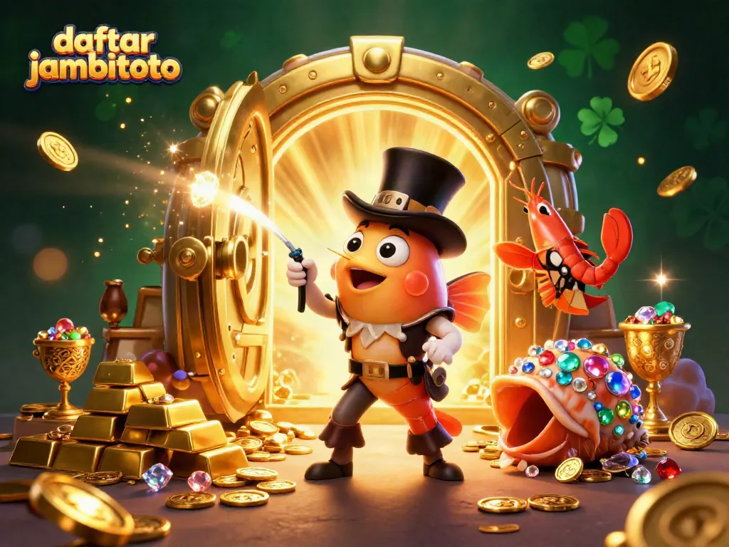 Win big with daftar jambitoto featuring vibrant 3D sea creatures in a casino treasure scene
