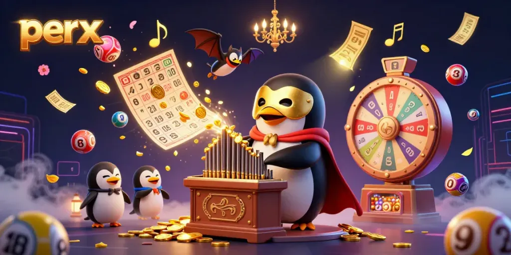 Experience the thrill of perx with a vibrant gambling scene featuring engaging cartoon characters playing and winning.