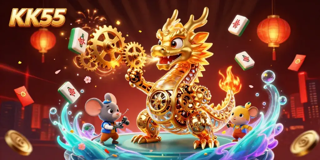 Experience thrilling gameplay at KK55 with a captivating golden dragon and exciting casino elements.