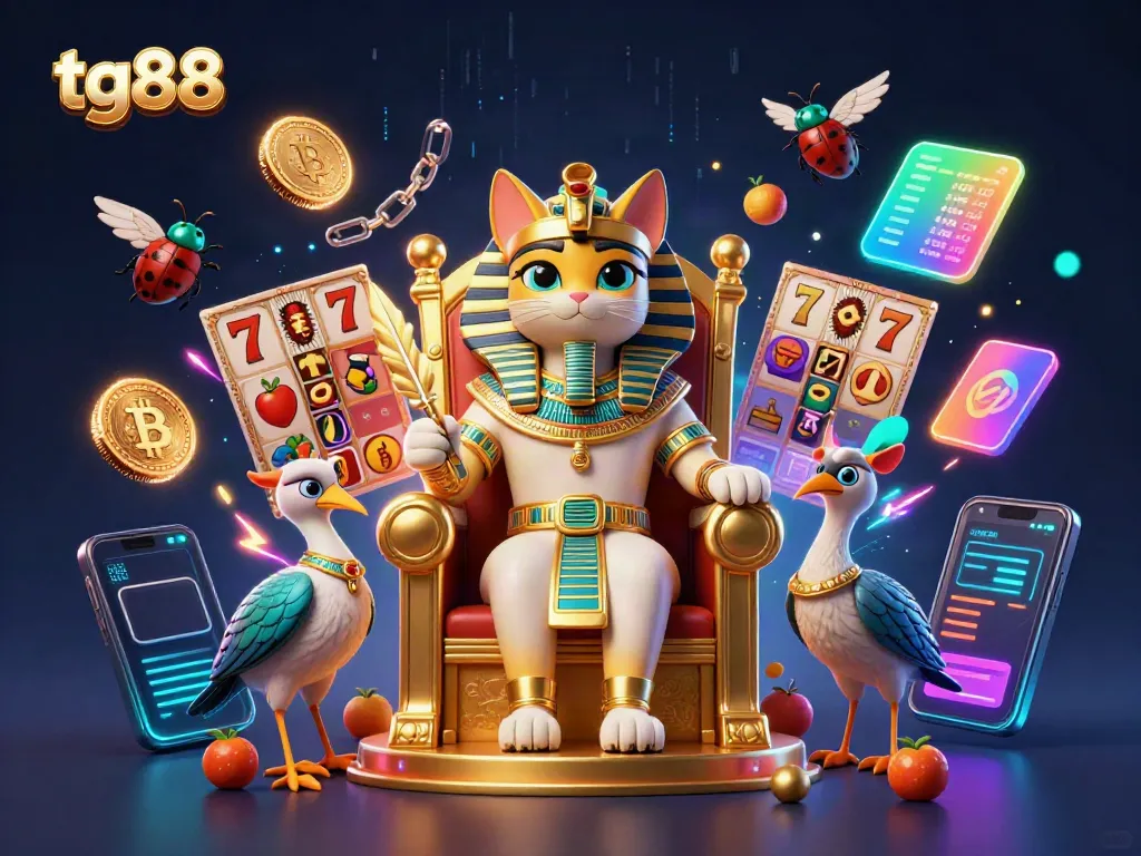 Experience thrilling gameplay with tg88's vibrant 3D casino scene featuring Egyptian-inspired characters.