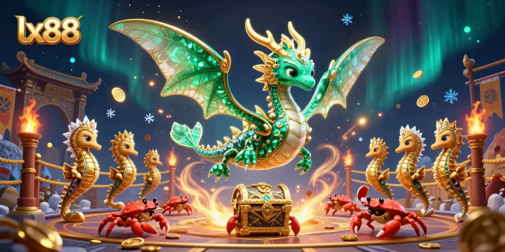 Experience lx88's captivating online casino adventure with an emerald sea dragon and treasures galore!
