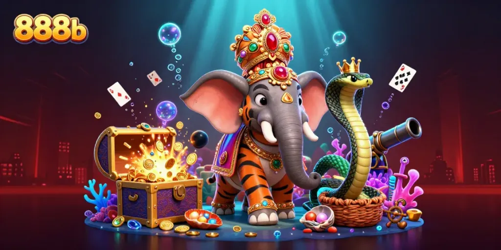 Experience the excitement with 888b's captivating casino scene featuring a vibrant 3D illustration.