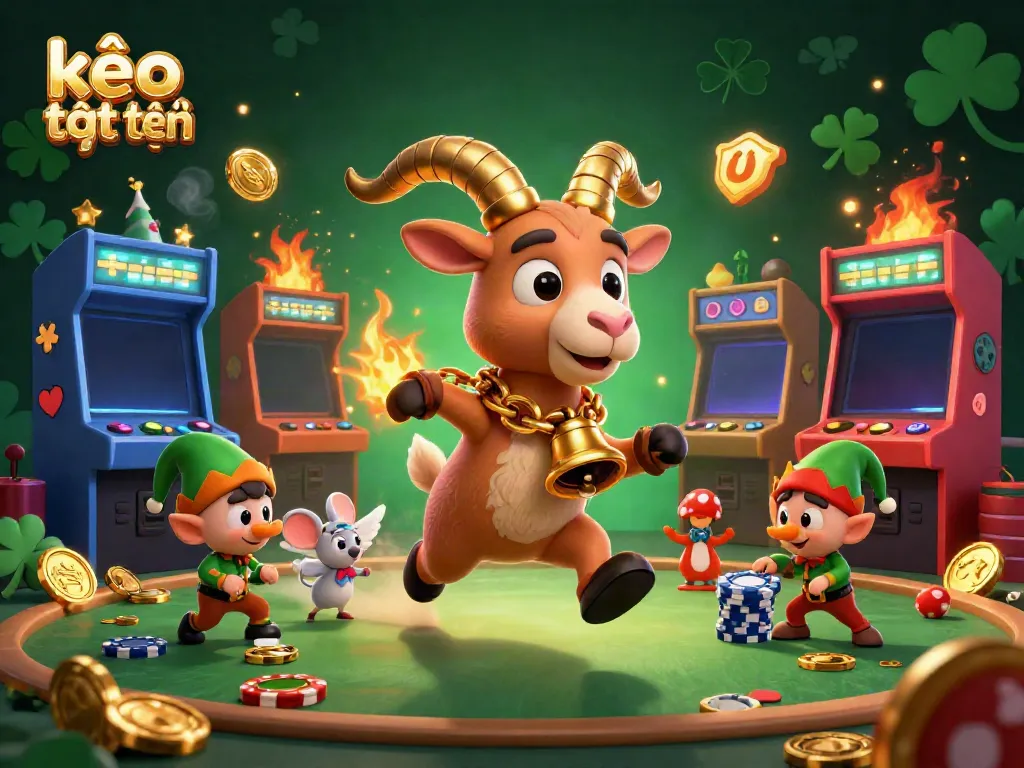 Engage with kèo trực tuyến in a festive casino scene featuring a 3D Krampus goat and playful characters.