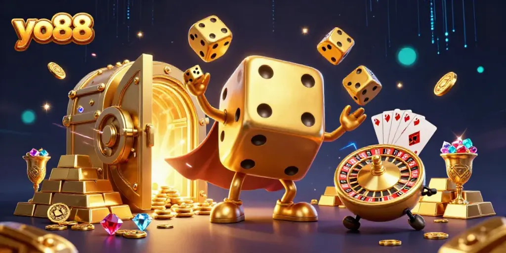 Experience exciting wins at yo88 featuring vibrant 3D casino characters and sparkling treasures.