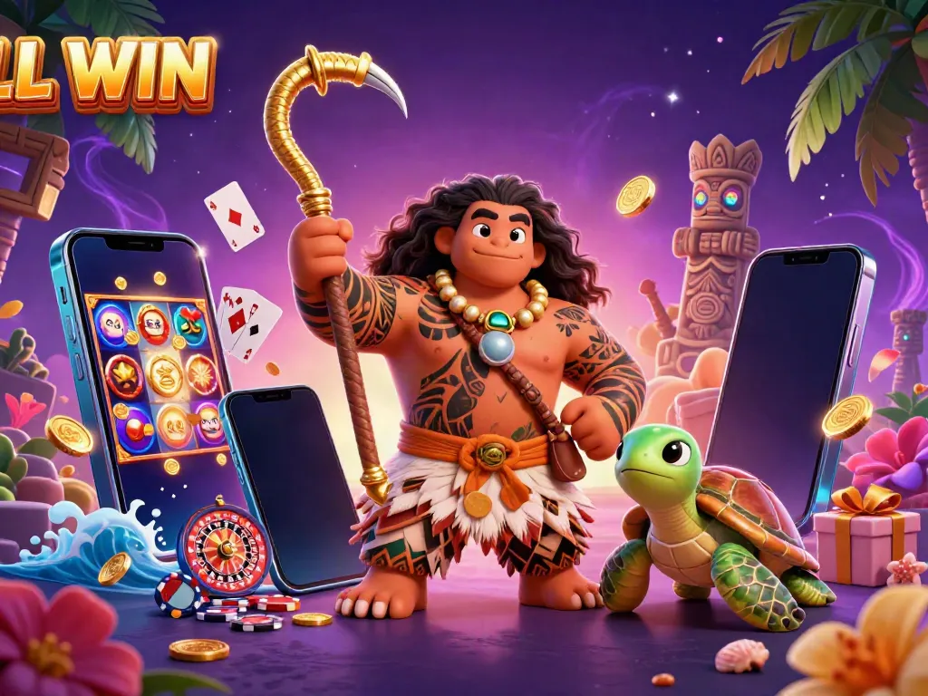 Experience the excitement of LL WIN with vibrant characters and dynamic casino elements in a magical scene.
