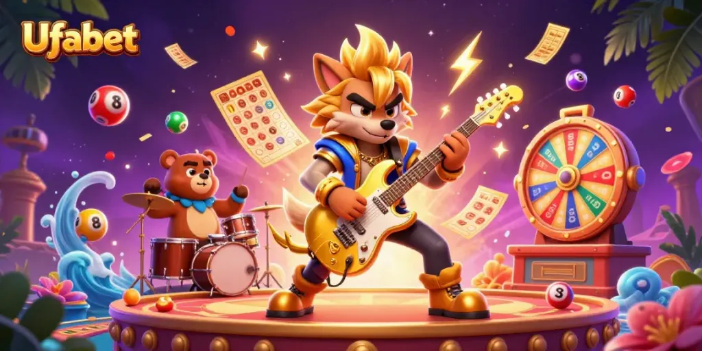 Experience thrilling Ufabet gameplay with a vibrant 3D casino illustration featuring engaging characters and dynamic elements.