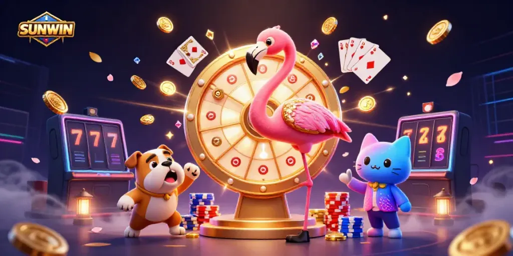 SUNWIN rewards players with thrilling spins on a giant prize wheel amidst dazzling casino visuals.