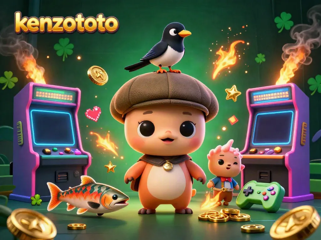 Engage with kenzototo's vibrant gaming scene featuring cute characters and casino elements.