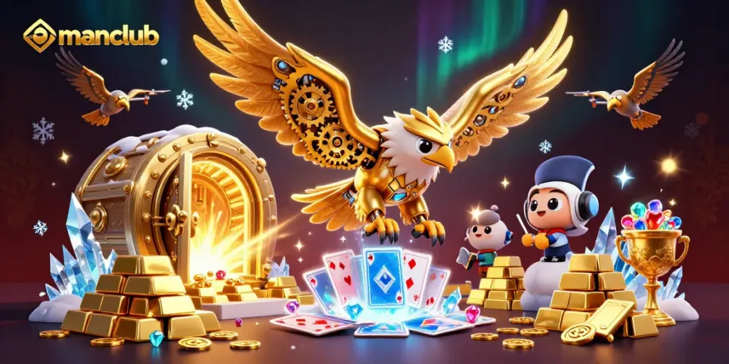 Experience thrilling gameplay as the manclub's golden eagle dives through exciting virtual casino elements.