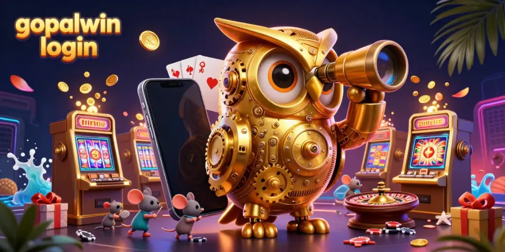 Experience excitement with gopalwin login while playing interactive slot games, surrounded by vibrant casino elements.