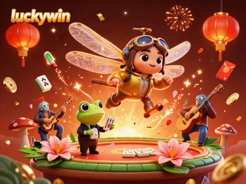 Spin the reels at the luckywin lily pad casino with vibrant characters and festive elements.