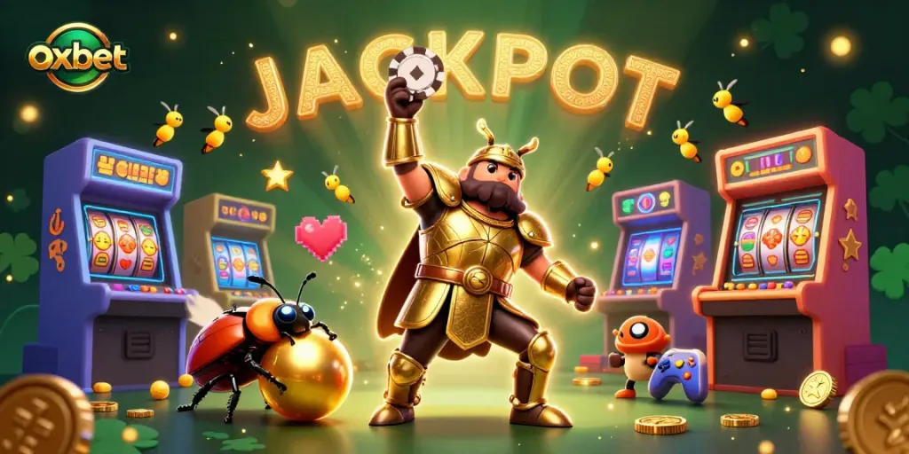 Experience the thrill of Oxbet with cartoon beetles celebrating a jackpot in vibrant 3D casino illustration.