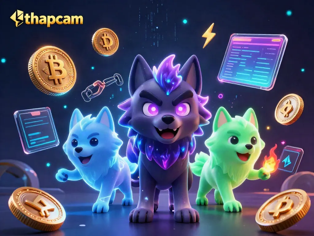 Experience thrilling sports betting with thapcam's vibrant atmosphere showcasing ghostly wolves and blockchain elements.