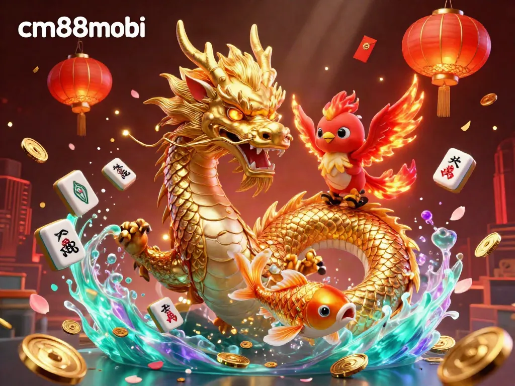 Experience the thrilling atmosphere of cm88mobi with a fierce dragon and vibrant gaming elements.