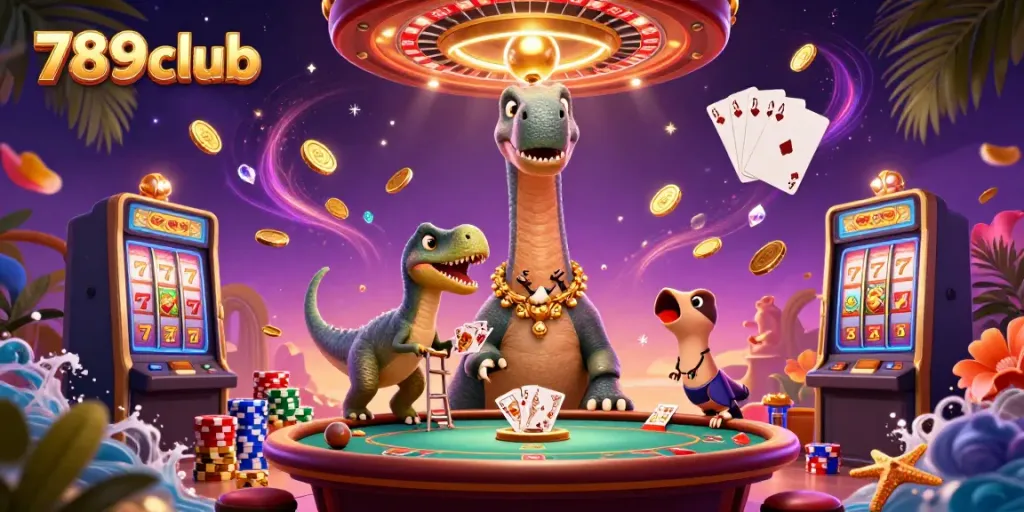 Experience the thrill of 789club with vibrant casino elements and playful characters in a detailed 3D scene.