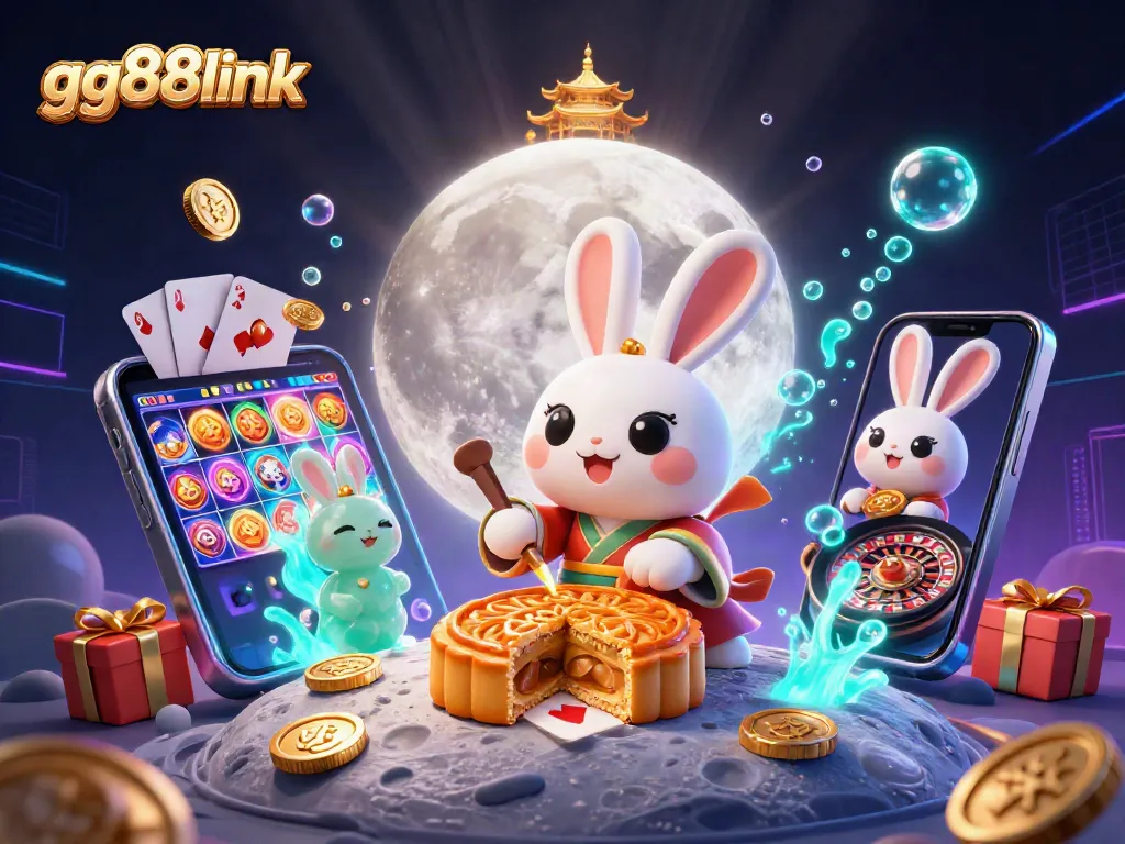 Experience the thrill of gambling with gg88link's vibrant casino scene featuring a lunar rabbit.