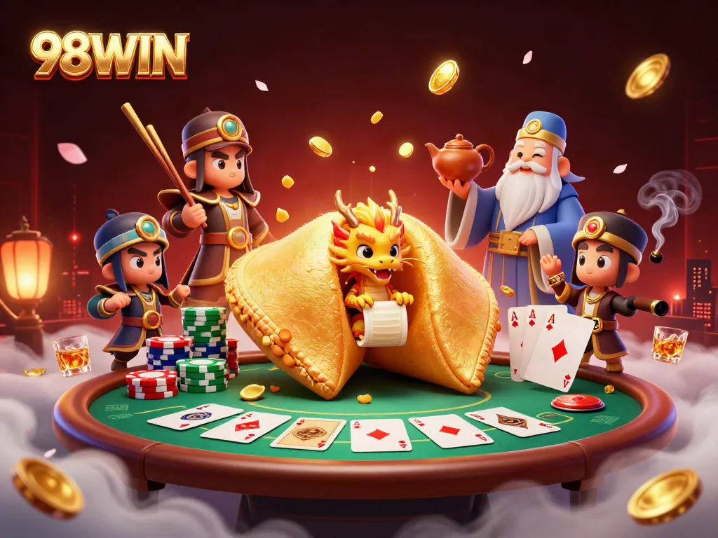 Experience thrilling gaming at 98WIN with dynamic casino elements and vibrant characters.
