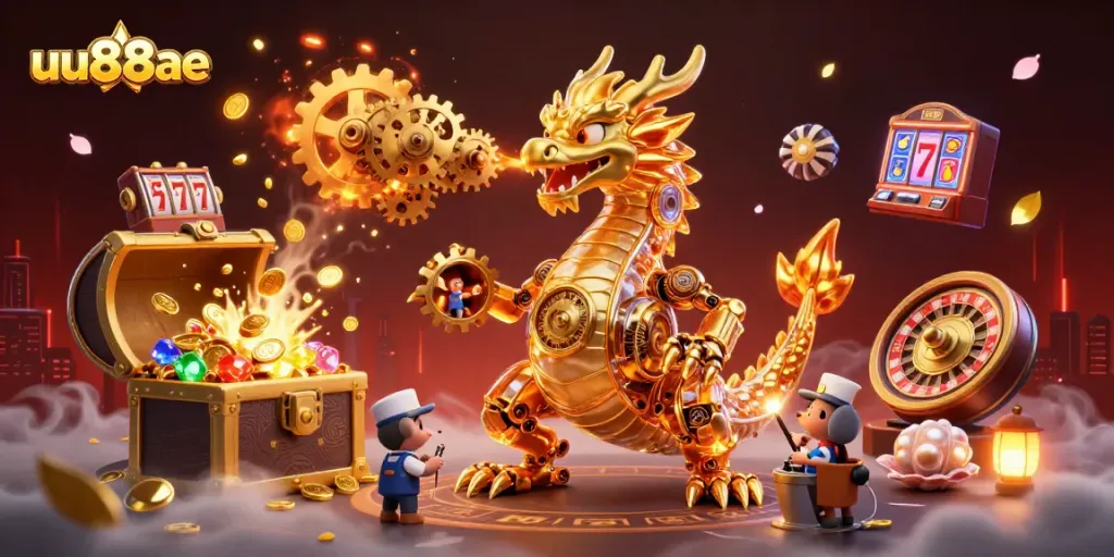 Experience exhilarating action with uu88ae's 3D dragon amidst vibrant casino game elements!