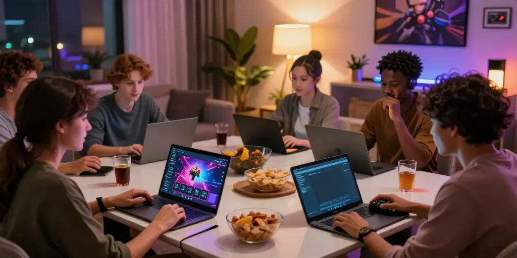 Social gaming experience with friends engaging on DA88 platform in an inviting living room.