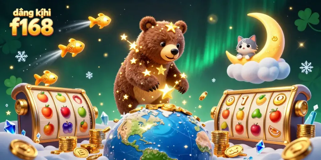Engage with the excitement of đăng ký f168 through a vibrant 3D casino illustration featuring a bear, coins, and dynamic gaming elements.