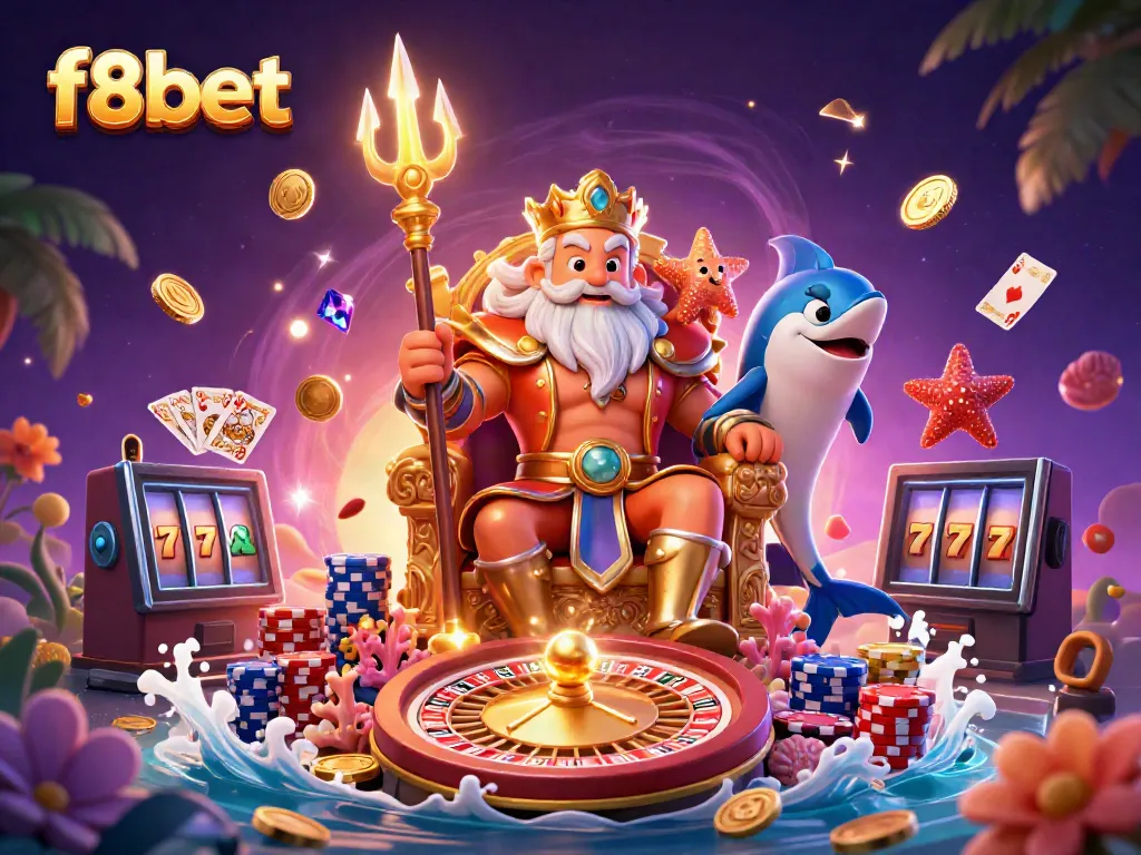 Experience thrilling wins at f8bet with a lively casino scene featuring a sea king and vibrant gaming elements.