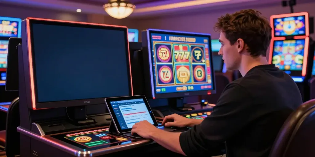 Player enjoying a slot777 online game at a sleek gaming station.