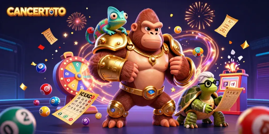 Experience thrilling wins with CANCERTOTO's vibrant gaming scene featuring colorful lottery elements.