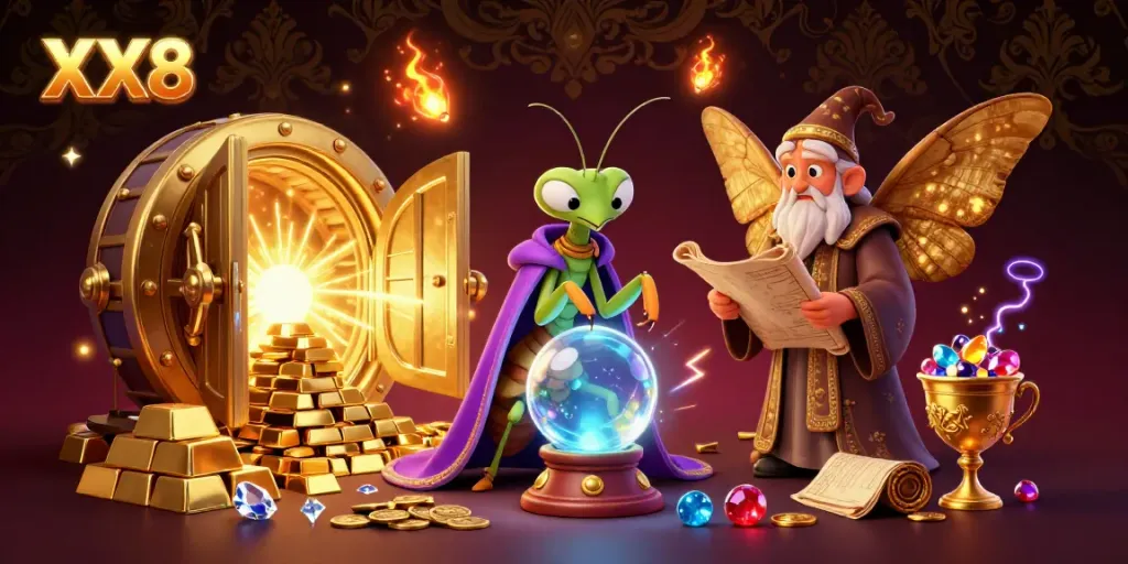 Experience the magic of XX8 with a fortune teller and library scene, amidst treasure riches.