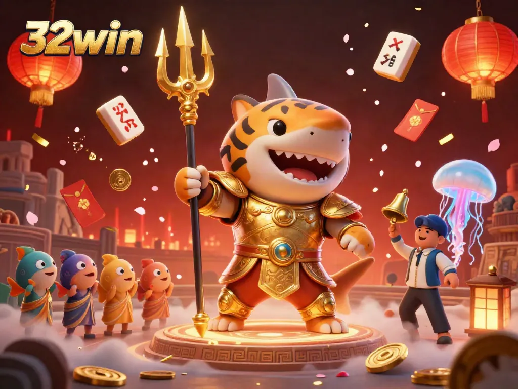 Experience thrilling underwater adventure at 32win with a majestic gladiator shark engaging in epic battles.
