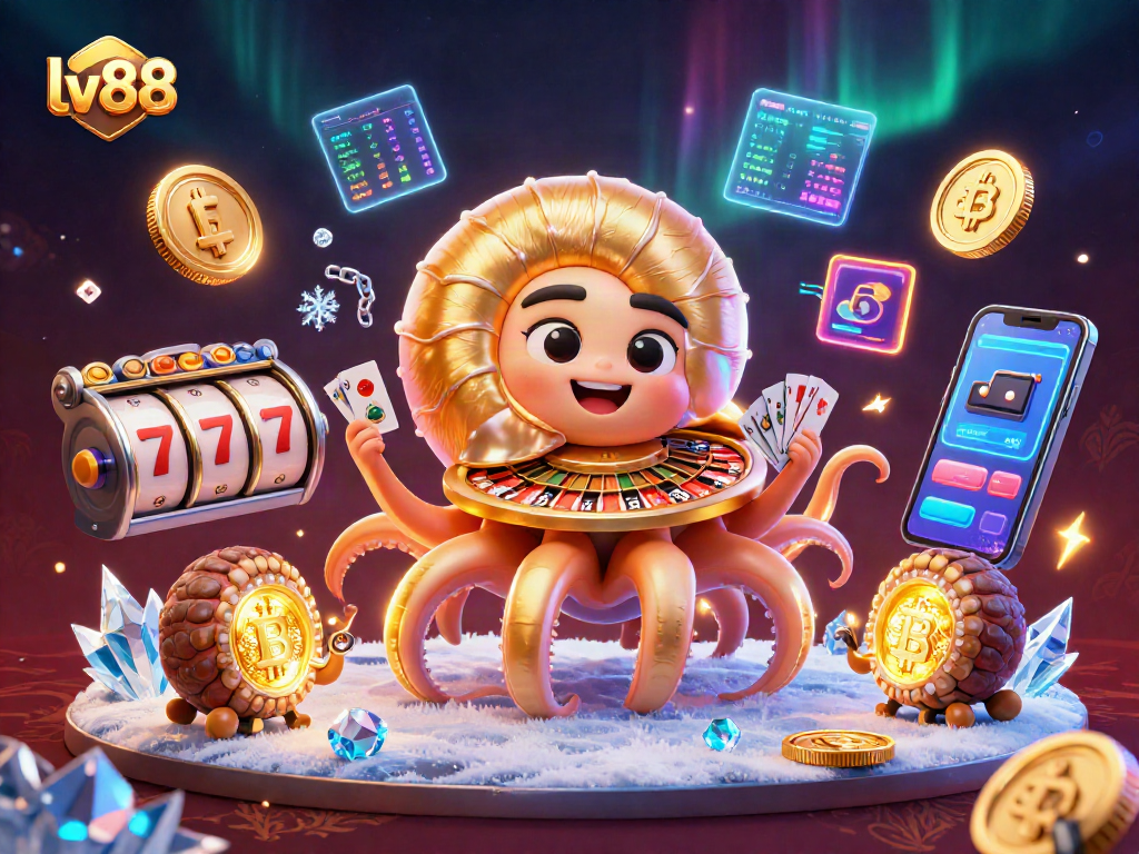 Engage with lv88, featuring a giant nautilus as a roulette wheel amidst vibrant casino elements.