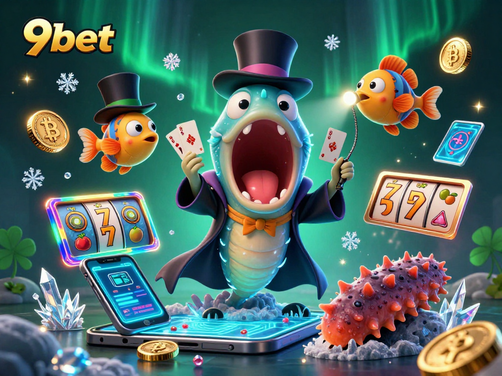 Engage with 9bet through a vibrant illustration featuring a magical underwater casino scene.