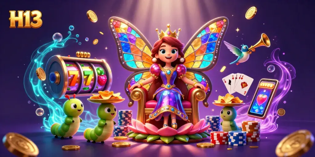 H13 slots illuminate winning strategies with vibrant characters in a lively casino-themed scene.
